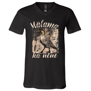 Hawaii Nene Goose Malama Ka Nene Endemic Bird Of Hawaii V-Neck T-Shirt