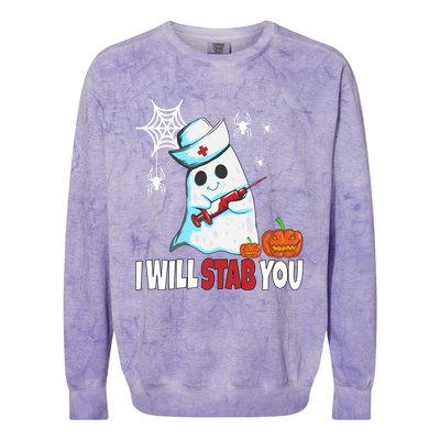 Halloween Nurse Ghost Disguise I Will Stab You Gift Colorblast Crewneck Sweatshirt