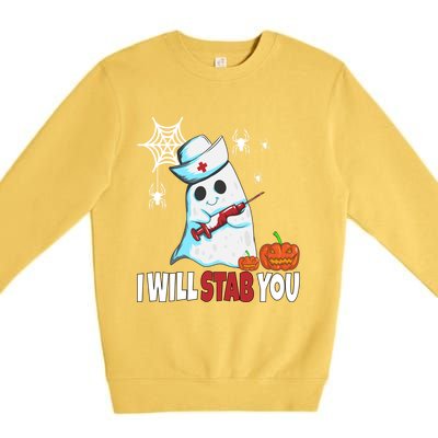 Halloween Nurse Ghost Disguise I Will Stab You Gift Premium Crewneck Sweatshirt