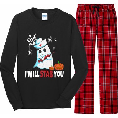 Halloween Nurse Ghost Disguise I Will Stab You Gift Long Sleeve Pajama Set