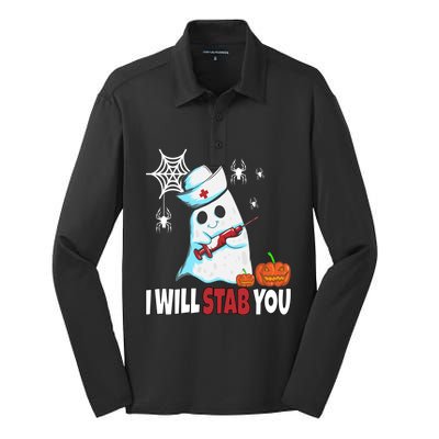 Halloween Nurse Ghost Disguise I Will Stab You Gift Silk Touch Performance Long Sleeve Polo