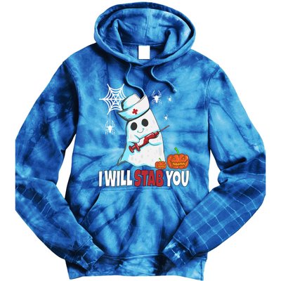 Halloween Nurse Ghost Disguise I Will Stab You Gift Tie Dye Hoodie