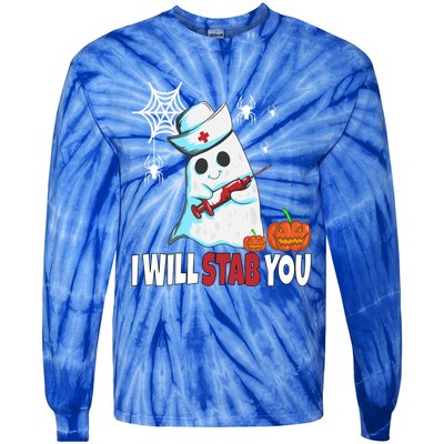 Halloween Nurse Ghost Disguise I Will Stab You Gift Tie-Dye Long Sleeve Shirt