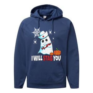 Halloween Nurse Ghost Disguise I Will Stab You Gift Performance Fleece Hoodie