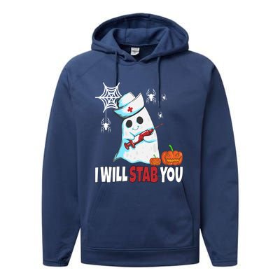 Halloween Nurse Ghost Disguise I Will Stab You Gift Performance Fleece Hoodie