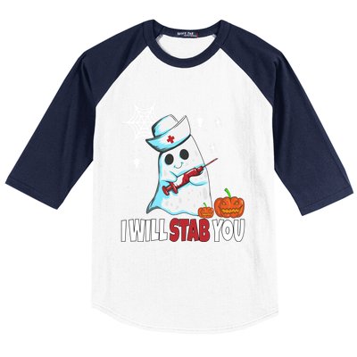 Halloween Nurse Ghost Disguise I Will Stab You Gift Baseball Sleeve Shirt