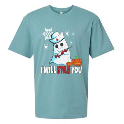 Halloween Nurse Ghost Disguise I Will Stab You Gift Sueded Cloud Jersey T-Shirt