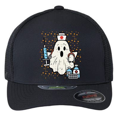 Halloween Nurse Ghost Boo Nursing Scrub Top Costume Cute Gift Flexfit Unipanel Trucker Cap