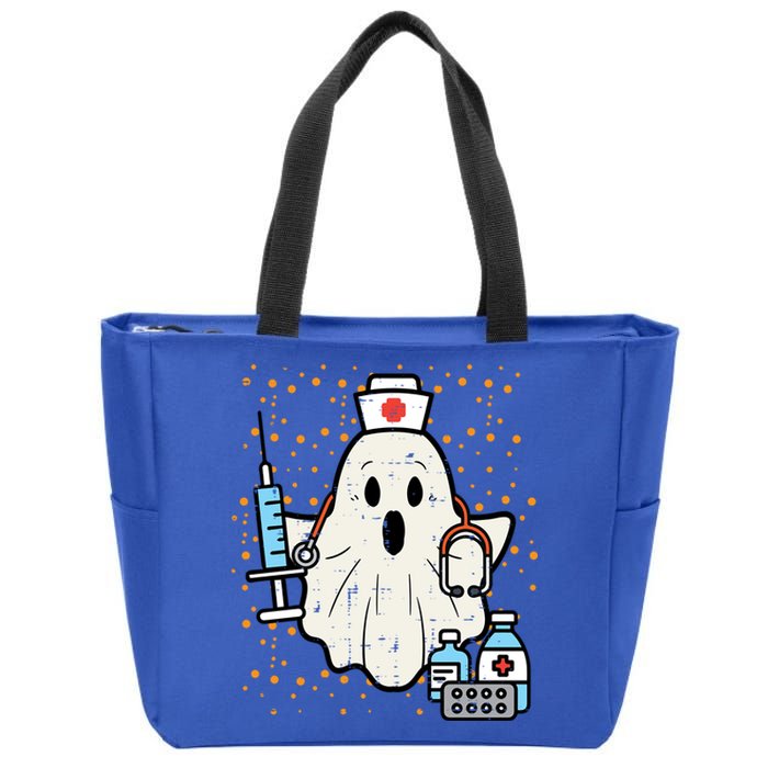 Halloween Nurse Ghost Boo Nursing Scrub Top Costume Cute Gift Zip Tote Bag