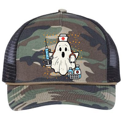 Halloween Nurse Ghost Boo Nursing Scrub Top Costume Cute Gift Retro Rope Trucker Hat Cap