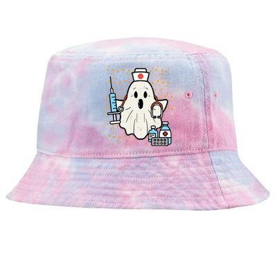 Halloween Nurse Ghost Boo Nursing Scrub Top Costume Cute Gift Tie-Dyed Bucket Hat