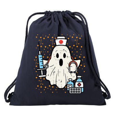 Halloween Nurse Ghost Boo Nursing Scrub Top Costume Cute Gift Drawstring Bag