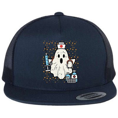 Halloween Nurse Ghost Boo Nursing Scrub Top Costume Cute Gift Flat Bill Trucker Hat