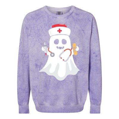 Halloween Nurse Ghost Scrub Top Halloween Costume Nursing Gift Colorblast Crewneck Sweatshirt