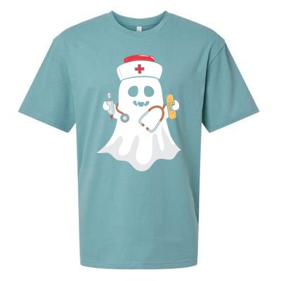 Halloween Nurse Ghost Scrub Top Halloween Costume Nursing Gift Sueded Cloud Jersey T-Shirt