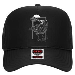 Halloween Night Gift Idea Birds Crow High Crown Mesh Back Trucker Hat