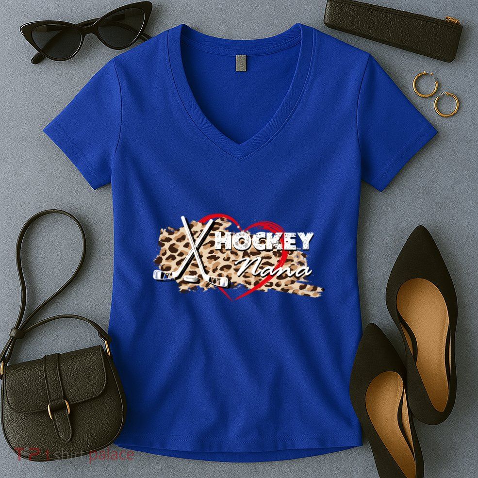 Hockey Nana Grandma MotherS Day Mother Holiday Gift Women's V-Neck T-Shirt