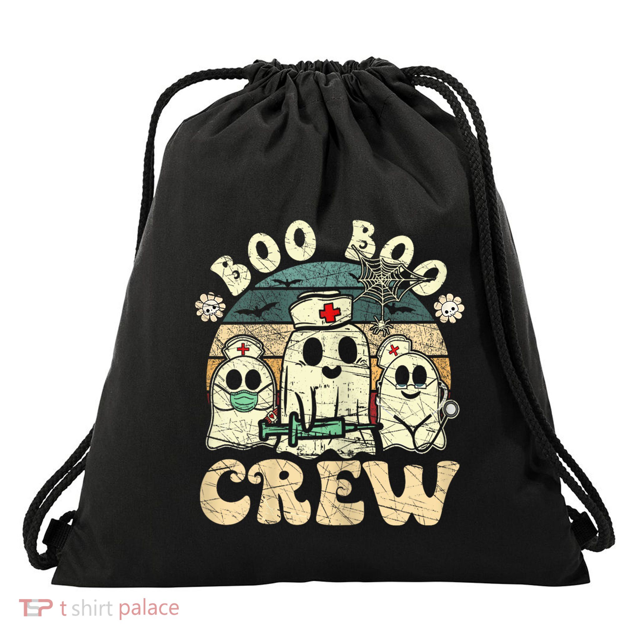 Halloween Nurse Ghost Boo Nursing Scrub Top Costume Graphic Cute Gift Drawstring Bag