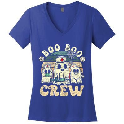 Halloween Nurse Ghost Boo Nursing Scrub Top Costume Graphic Cute Gift Women's V-Neck T-Shirt
