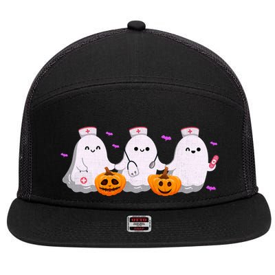 Halloween Nurse Ghosts Boo Crew 7 Panel Mesh Trucker Snapback Hat