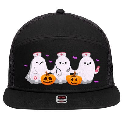 Halloween Nurse Ghosts Boo Crew 7 Panel Mesh Trucker Snapback Hat