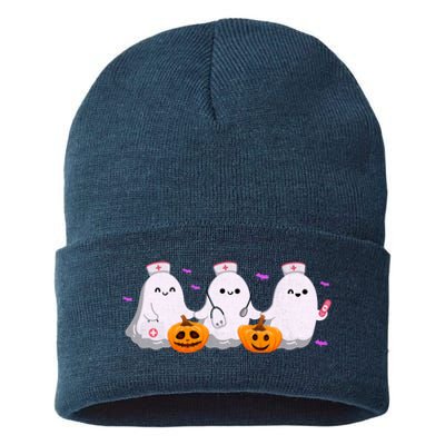 Halloween Nurse Ghosts Boo Crew Sustainable Knit Beanie