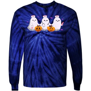 Halloween Nurse Ghosts Boo Crew Tie-Dye Long Sleeve Shirt