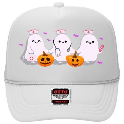 Halloween Nurse Ghosts Boo Crew High Crown Mesh Back Trucker Hat