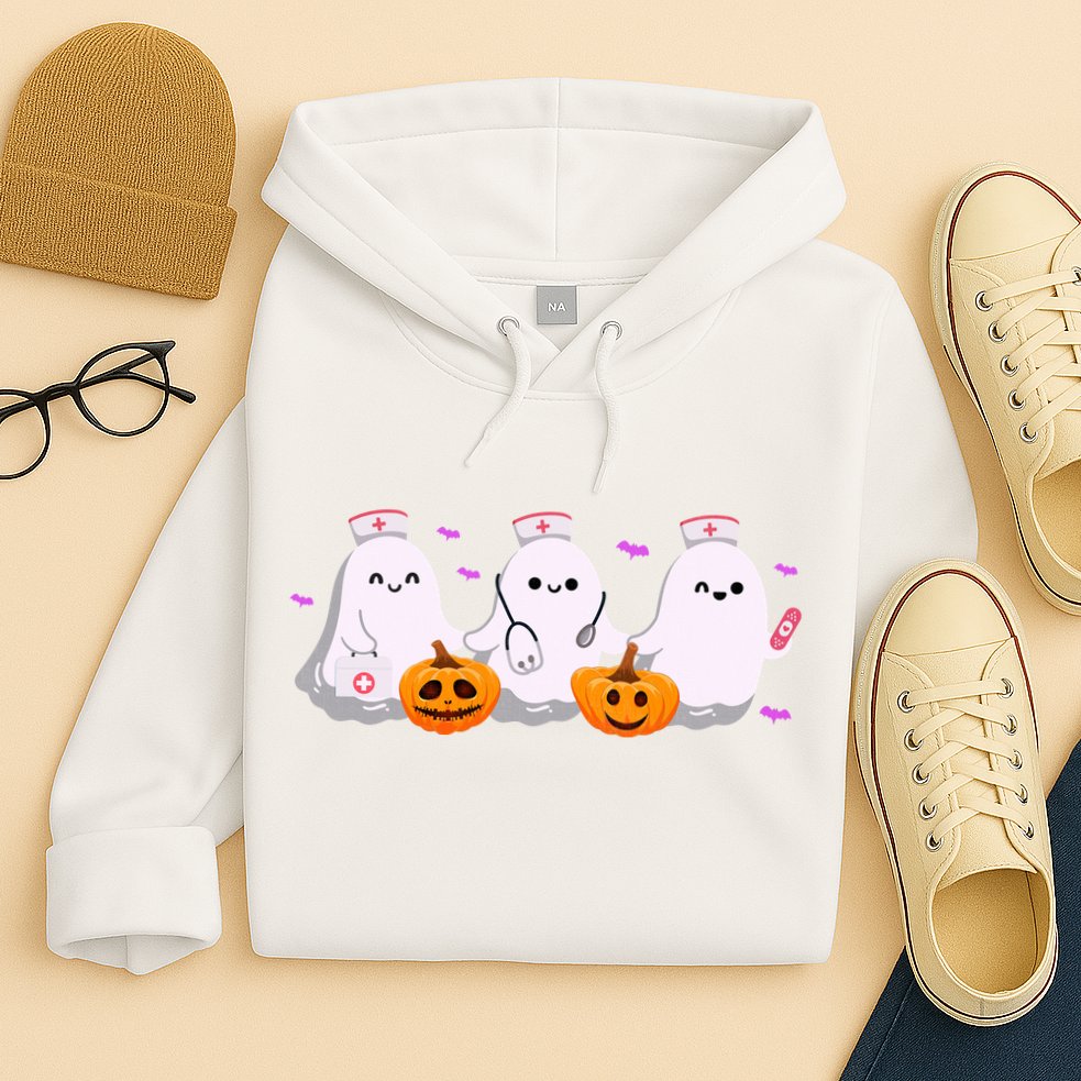 Halloween Nurse Ghosts Boo Crew Hoodie