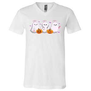 Halloween Nurse Ghosts Boo Crew V-Neck T-Shirt