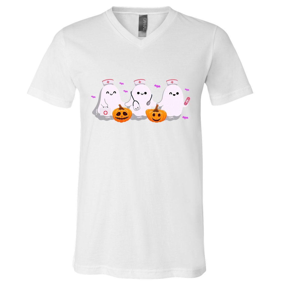 Halloween Nurse Ghosts Boo Crew V-Neck T-Shirt