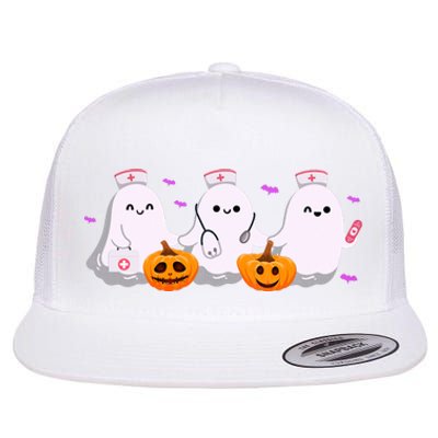 Halloween Nurse Ghosts Boo Crew Flat Bill Trucker Hat