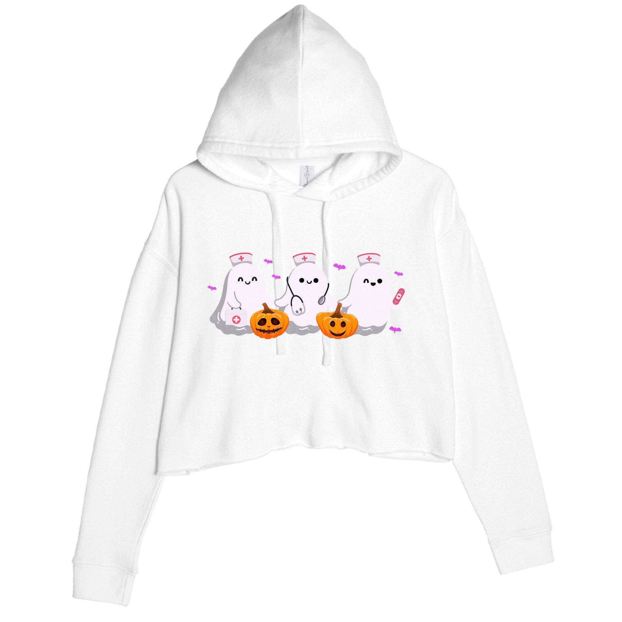 Halloween Nurse Ghosts Boo Crew Crop Fleece Hoodie