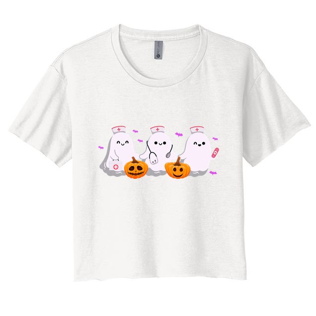 Halloween Nurse Ghosts Boo Crew Crop Top