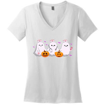 Halloween Nurse Ghosts Boo Crew Women's V-Neck T-Shirt