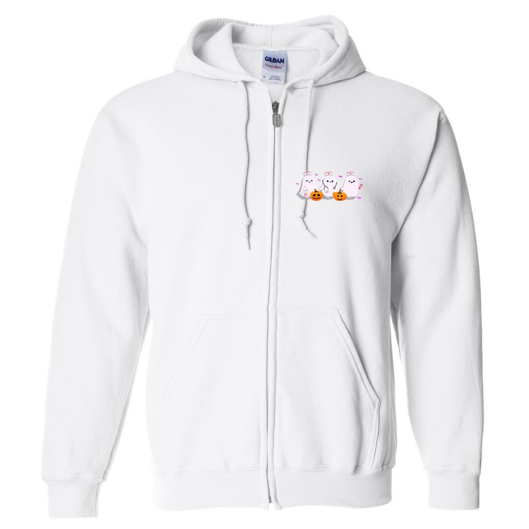 Halloween Nurse Ghosts Boo Crew Full Zip Hoodie