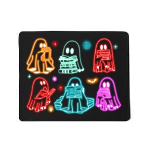 Halloween Neon Ghost Reading Books Spooky Season Mousepad