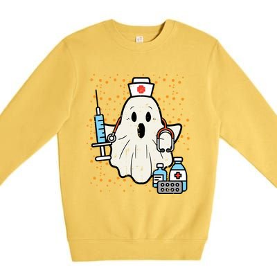 Halloween Nurse Ghost Boo Nursing Scrub Top Costume Gift Premium Crewneck Sweatshirt