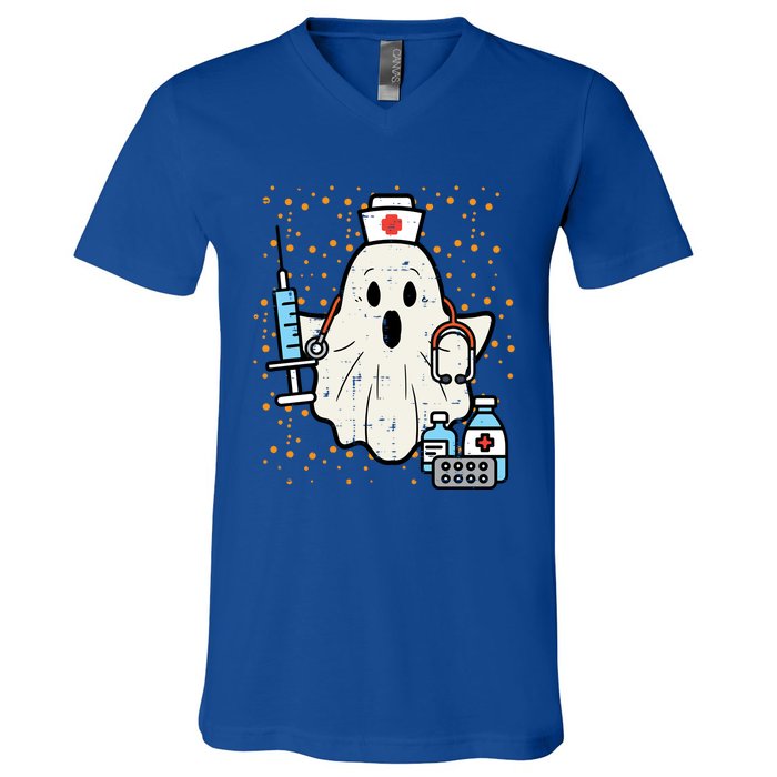 Halloween Nurse Ghost Boo Nursing Scrub Top Costume Gift V-Neck T-Shirt