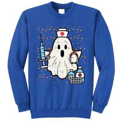 Halloween Nurse Ghost Boo Nursing Scrub Top Costume Gift Tall Sweatshirt