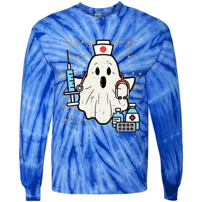 Halloween Nurse Ghost Boo Nursing Scrub Top Costume Gift Tie-Dye Long Sleeve Shirt