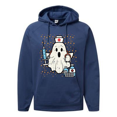 Halloween Nurse Ghost Boo Nursing Scrub Top Costume Gift Performance Fleece Hoodie