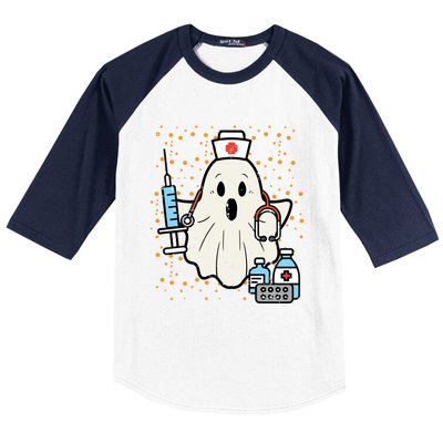 Halloween Nurse Ghost Boo Nursing Scrub Top Costume Gift Baseball Sleeve Shirt