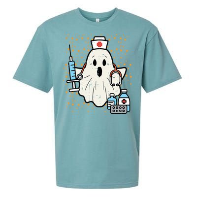 Halloween Nurse Ghost Boo Nursing Scrub Top Costume Gift Sueded Cloud Jersey T-Shirt