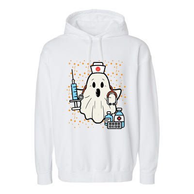 Halloween Nurse Ghost Boo Nursing Scrub Top Costume Gift Garment-Dyed Fleece Hoodie