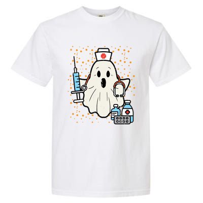 Halloween Nurse Ghost Boo Nursing Scrub Top Costume Gift Garment-Dyed Heavyweight T-Shirt