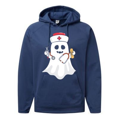 Halloween Nurse Ghost Scrub Top Halloween Costume Nursing Gift Performance Fleece Hoodie