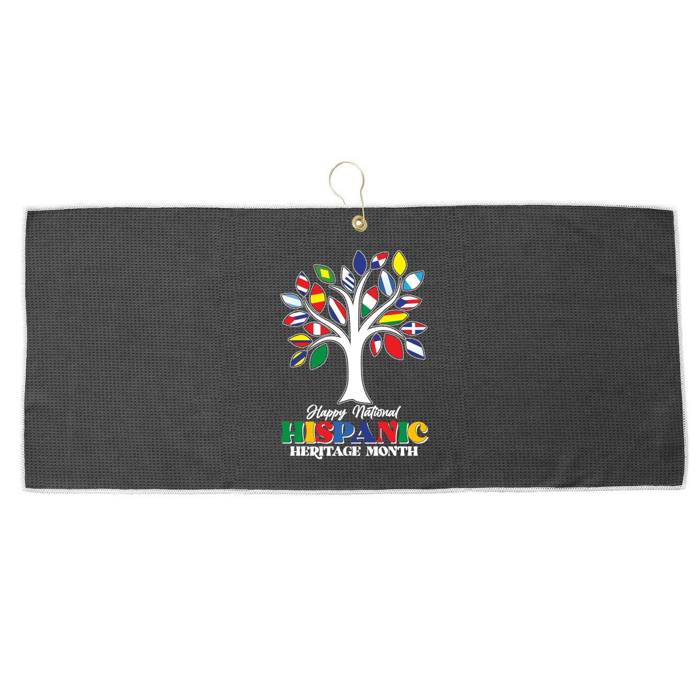 Happy National Hispanic Heritage Month Flag Tree Large Microfiber Waffle Golf Towel