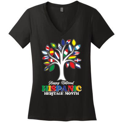 Happy National Hispanic Heritage Month Flag Tree Women's V-Neck T-Shirt