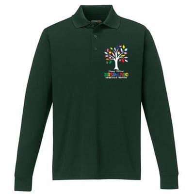 Happy National Hispanic Heritage Month Flag Tree Performance Long Sleeve Polo